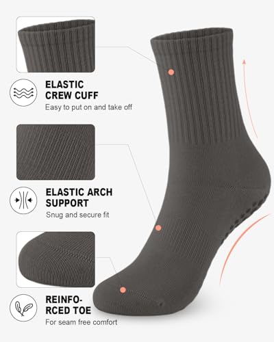 6 Pairs Grip Pilates Socks for Women, Non-slip Yoga Athletic Socks for Barre Ballet Barefoot Workout Hospital