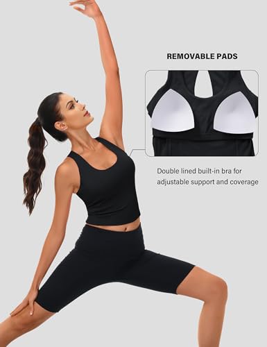 Women's Workout Tank Tops with Built in Bra Athletic Racerback Support Tanks Padded Fitted Yoga Crop Gym Activewear