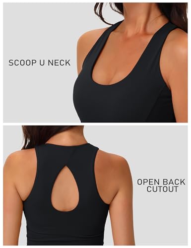 Women's Workout Tank Tops with Built in Bra Athletic Racerback Support Tanks Padded Fitted Yoga Crop Gym Activewear