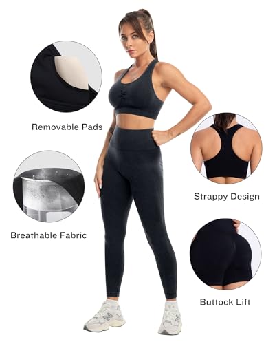 3 Piece Workout Sets for Women Butt Lifting Leggings with High Impact Sports Bra Gym Shorts