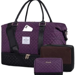 Travel Weekender Bag for Women, Carry on Overnight Bag with Shoe Compartment, Travel Duffle Bag Women, Yoga Gym Duffel Bag with