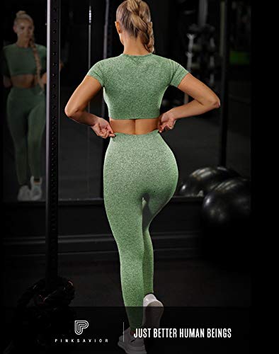 Workout Sets for Women Two Piece Outfits Seamless High Waist Leggings Yoga Crop Tops Athletic Sports Gym Sets