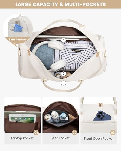 Large Travel Bag - Weekender & Overnight Bag with Shoe Compartment, Wet Pocket, for Women, Gym, Yoga, Hospital Use