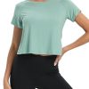 Women Short Sleeve Cross Back Workout Crop Tops Backless Yoga Athletic Gym Shirts