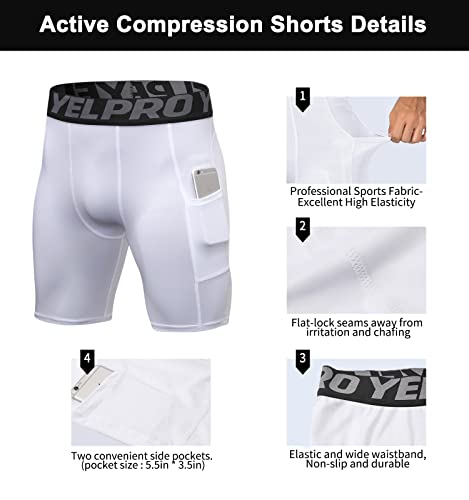 Compression Shorts Men 1/3 Pack, Dry Fit Compression Underwear Spandex Running Shorts, Workout Athletic Shorts Pocket