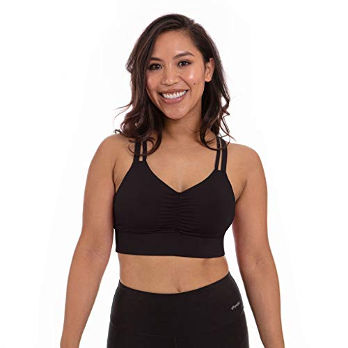 Double Down Women's Medium Impact Sports Bra, Removable Pad Inserts, Wire Free, Cross Back, Strappy Yoga Bra