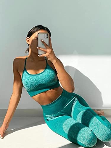 Women’s Workout Sets 2 Piece - Seamless Yoga Leggings and Cross-Strap Sports Bra Gym Outfits Activewear Matching Set