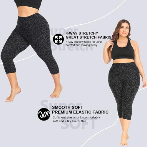 Plus Size Capri Leggings for Women- XL-4XL High Waist Tummy Control Stretchy Workout Yoga Pants Plus Capris