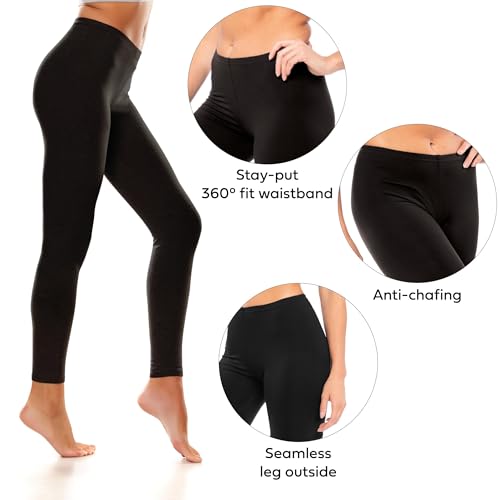 Womens Ultra Soft Cotton Stretch Full Length Footless Leggings Skinny Pant Tights | Multi Packs & Colors