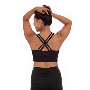 Double Down Women's Medium Impact Sports Bra, Removable Pad Inserts, Wire Free, Cross Back, Strappy Yoga Bra