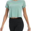Women Short Sleeve Cross Back Workout Crop Tops Backless Yoga Athletic Gym Shirts