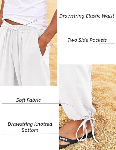 Men's Cotton Linen Pants Casual Harem Pants Elastic Waist Beach Boho Yoga Trousers