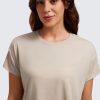 Women's Pima Cotton Workout Short Sleeve Shirts Loose Athletic Crop Tops Gym Casual Cropped T-Shirt