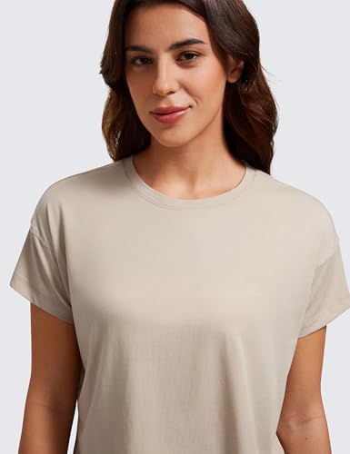 Women's Pima Cotton Workout Short Sleeve Shirts Loose Athletic Crop Tops Gym Casual Cropped T-Shirt