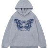 Hoodies Denim Butterfly Hoodie Casual Baggy Hooded Pullover Sweatshirts Streetwear Unisex