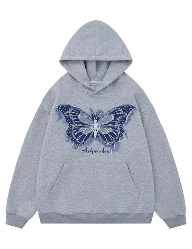 Hoodies Denim Butterfly Hoodie Casual Baggy Hooded Pullover Sweatshirts Streetwear Unisex