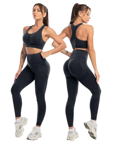 3 Piece Workout Sets for Women Butt Lifting Leggings with High Impact Sports Bra Gym Shorts