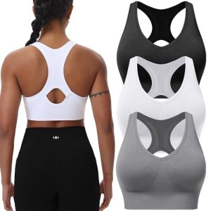 Women's Sports Bras 3 Pack Racerback Medium Support Bras V-Neck Padded Workout Seamless Yoga Athletic Bras