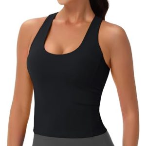 Women's Workout Tank Tops with Built in Bra Athletic Racerback Support Tanks Padded Fitted Yoga Crop Gym Activewear