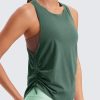 Pima Cotton Women Racerback Sleeveless Workout Tops Crew Neck Ruched Side Tanks Athletic Casual Loose Shirts
