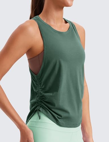 Pima Cotton Women Racerback Sleeveless Workout Tops Crew Neck Ruched Side Tanks Athletic Casual Loose Shirts