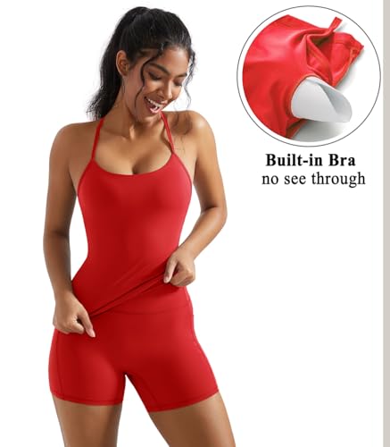 2 Piece Workout Sets for Women Padded Sports Bra Tank Booty Gym Shorts with Pockets