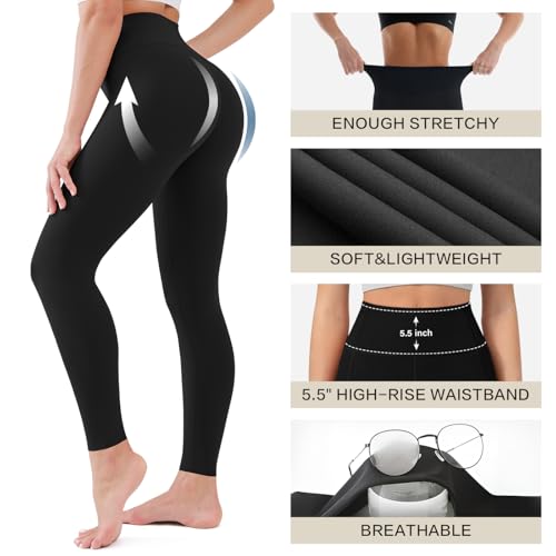 3 Pack High Waisted Leggings for Women-Soft Athletic Tummy Control Pants for Running Yoga Workout Reg & Plus Size