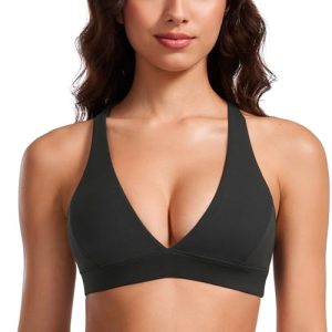 Butterluxe Deep V-Neck Sports Bras for Women - Spaghetti Strap Criss Cross Padded Top Low Coverage Wireless Yoga