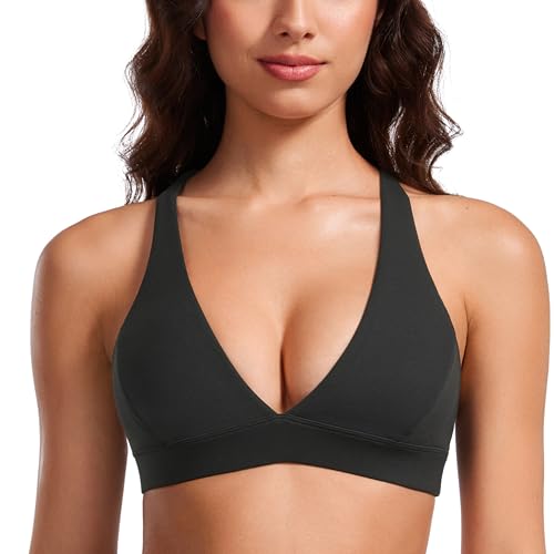 Butterluxe Deep V-Neck Sports Bras for Women - Spaghetti Strap Criss Cross Padded Top Low Coverage Wireless Yoga