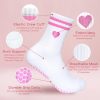 4 Pairs pink Yoga Pilates Socks with Grips for Women, Cute Cuff Embroidery Non Slip, Grippy Crew Socks for Gifts