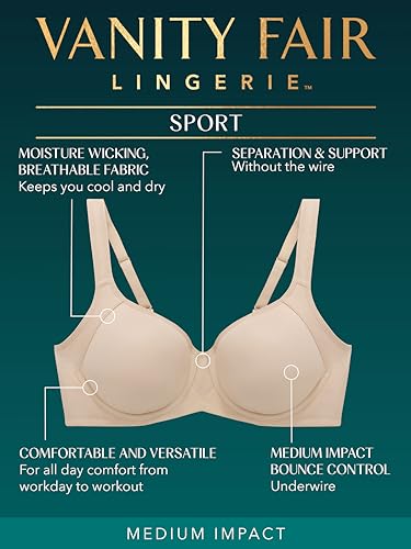 Women's Medium Impact Sports Bras for Women, Breathable, Moisture Wicking, Padded Cups up to DDD