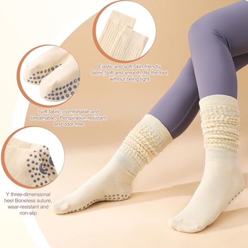 4 Pairs Grip Pilates Socks for Women,Yoga Non Slip Cotton Socks for Pilates Outfit