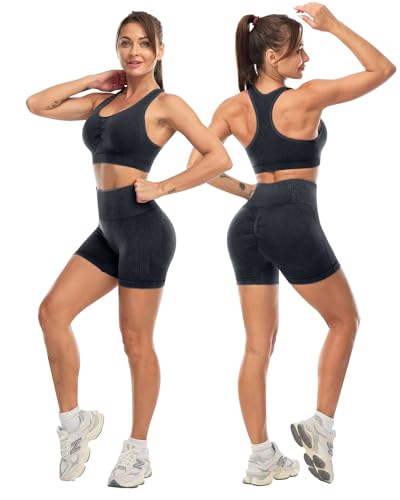 3 Piece Workout Sets for Women Butt Lifting Leggings with High Impact Sports Bra Gym Shorts