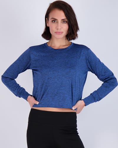 5 Pack: Women's Dry Fit Crop Top - Long Sleeve Crew Neck Stretch Athletic Tee (Available in Plus Size)