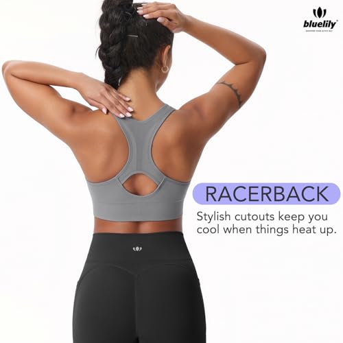 Women's Sports Bras 3 Pack Racerback Medium Support Bras V-Neck Padded Workout Seamless Yoga Athletic Bras