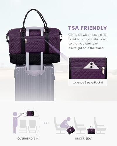 41dEapKHN6L.jpg Travel Weekender Bag for Women, Carry on Overnight Bag with Shoe Compartment, Travel Duffle Bag Women, Yoga Gym Duffel Bag with