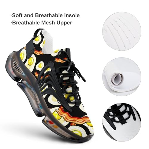 Fried Eggs Bacon Funny Smiling Face Lightweight Women's Sneakers Running Tennis Shoes Walking Sportswear Gym Travel for Men