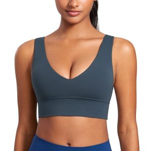 Butterluxe Womens V-Neck Longline Sports Bra - Wireless U-Shaped Open Back Yoga Low Impact Padded Crop Top