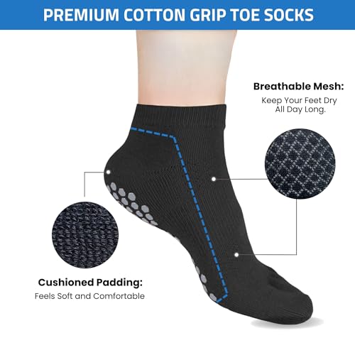 Soxsense Multi-Pack Sports Grip Toe Socks with Cushion, Non-Slip Finger Socks for Pilates, Home Gym, Soccer, basketball