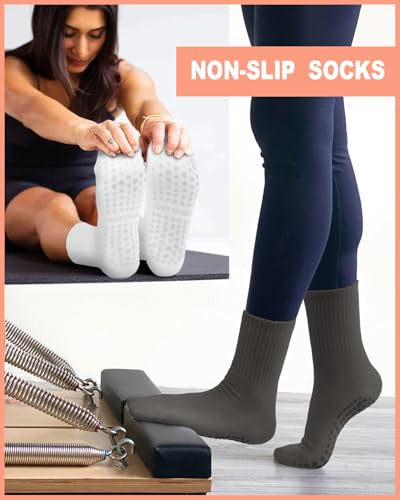 6 Pairs Grip Pilates Socks for Women, Non-slip Yoga Athletic Socks for Barre Ballet Barefoot Workout Hospital