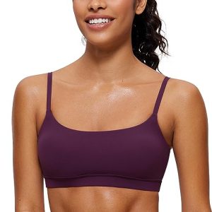 Womens Butterluxe Adjustable Spaghetti Strap Sports Bra - Scoop Neck Wireless Padded Yoga Workout Crop Top