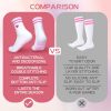 4 Pairs pink Yoga Pilates Socks with Grips for Women, Cute Cuff Embroidery Non Slip, Grippy Crew Socks for Gifts