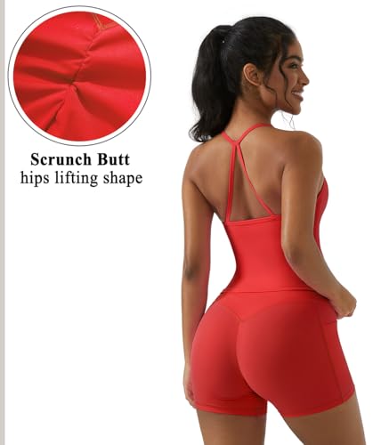 2 Piece Workout Sets for Women Padded Sports Bra Tank Booty Gym Shorts with Pockets