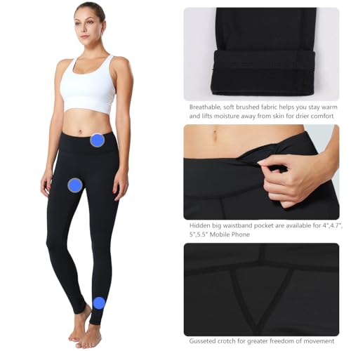 Women's Fleece Lined Leggings Thermal Warm Winter Tights High Waisted Yoga Pants Cold Weather with Pockets