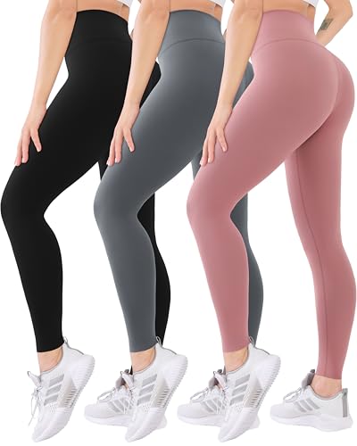 3 Pack High Waisted Leggings for Women-Soft Athletic Tummy Control Pants for Running Yoga Workout Reg & Plus Size
