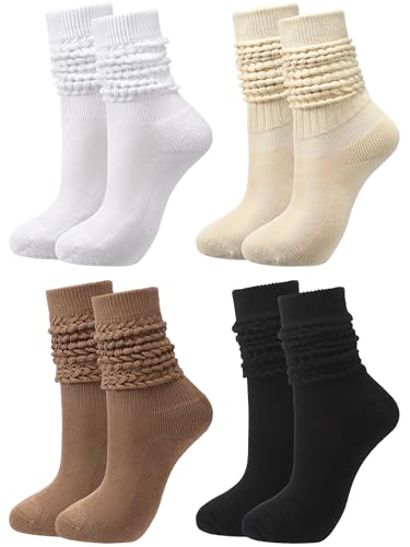 4 Pairs Slouch Socks for Women Bulk Stacked Boot 80s 90s Neon Slouch Knit Scrunchie Socks