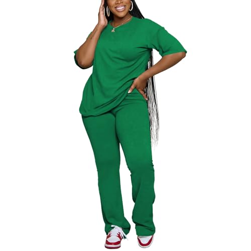 Women 2 Piece Outfits Short Sleeve Top and Flare Pants Lounge Sets Tracksuit