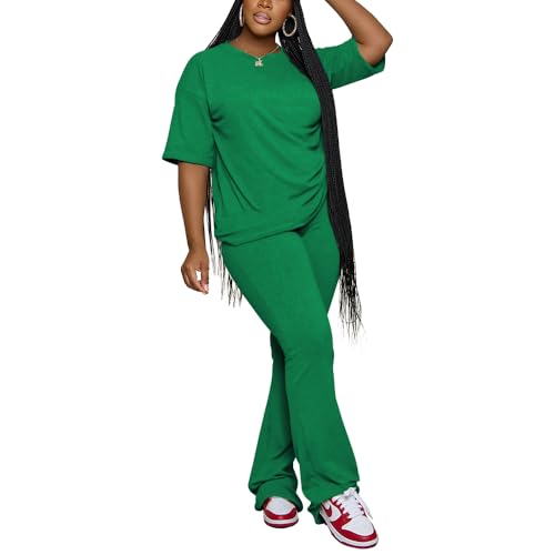 Women 2 Piece Outfits Short Sleeve Top and Flare Pants Lounge Sets Tracksuit