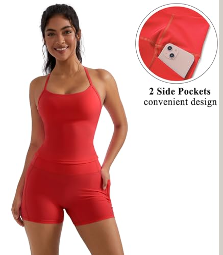 2 Piece Workout Sets for Women Padded Sports Bra Tank Booty Gym Shorts with Pockets