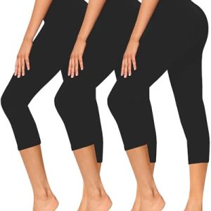 3 Pack Capri Leggings for Women - Stretch Tummy Control Yoga Pants for Cycling Workout